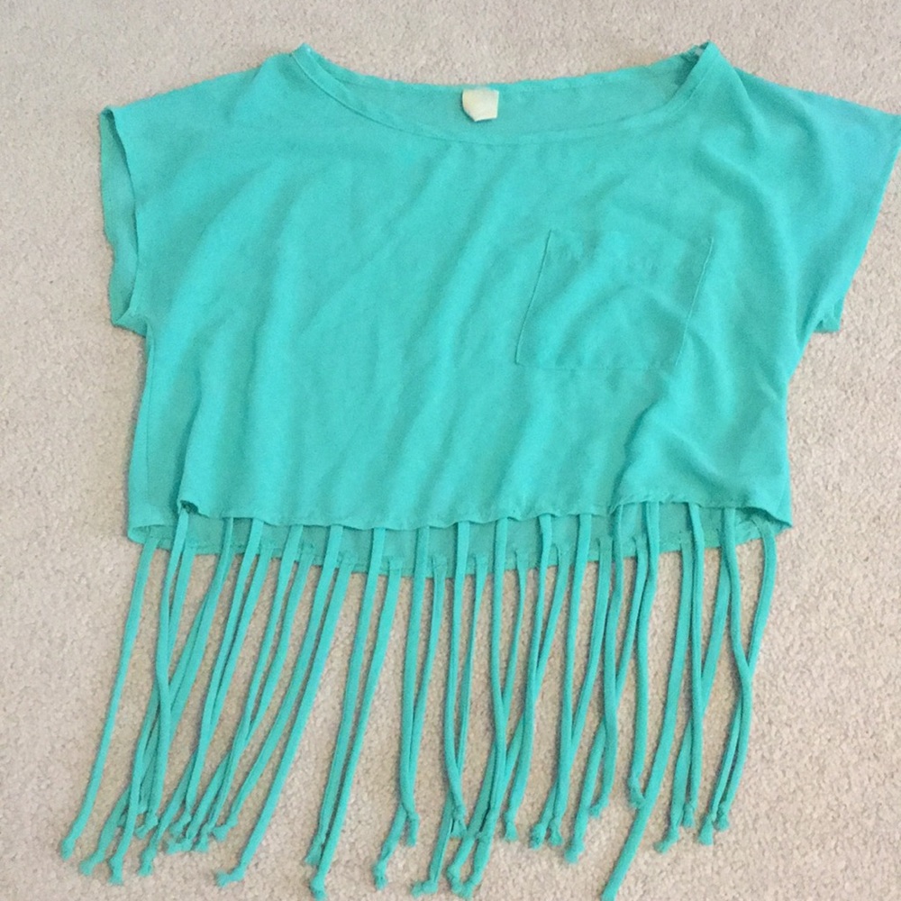 Turquoise Fringed Sheer Top